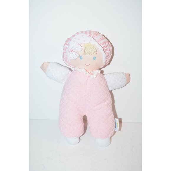 Eden Baby Pink & White Waffle Terry Cloth Doll 10" Stripe Polka Dot Hat Soft - Picture 1 of 11
